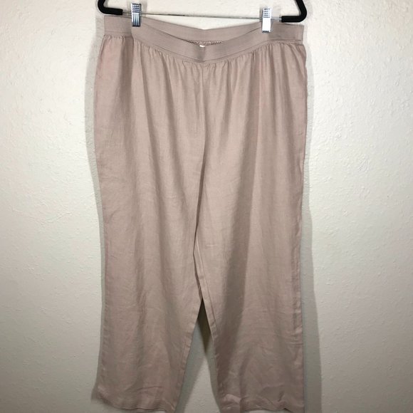 Soft Surroundings Tan Beige 100% Linen Wide Leg Cropped Petite Pants - Picture 1 of 7